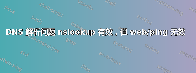 DNS 解析问题 nslookup 有效，但 web/ping 无效 