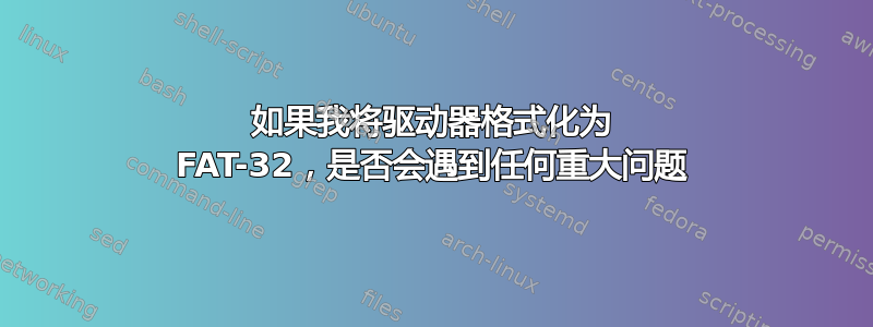 如果我将驱动器格式化为 FAT-32，是否会遇到任何重大问题