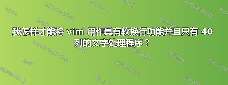 我怎样才能将 vim 用作具有软换行功能并且只有 40 列的文字处理程序？