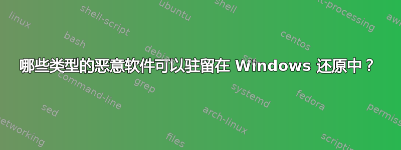 哪些类型的恶意软件可以驻留在 Windows 还原中？