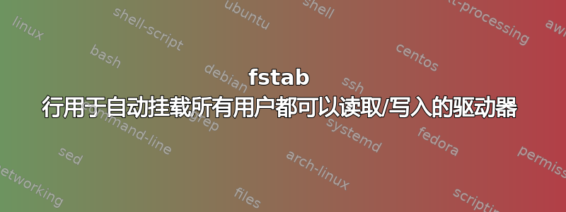 fstab 行用于自动挂载所有用户都可以读取/写入的驱动器