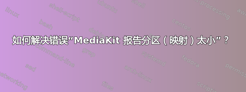 如何解决错误“MediaKit 报告分区（映射）太小”？