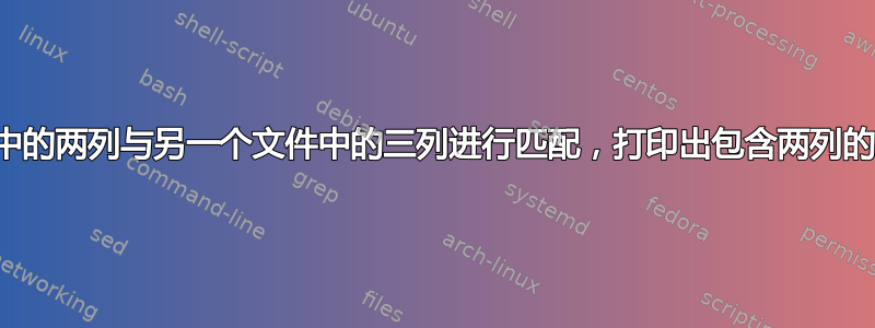 将一个文件中的两列与另一个文件中的三列进行匹配，打印出包含两列的文件中的行