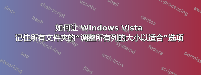 如何让 Windows Vista 记住所有文件夹的“调整所有列的大小以适合”选项