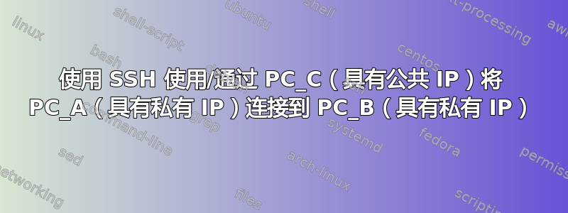 使用 SSH 使用/通过 PC_C（具有公共 IP）将 PC_A（具有私有 IP）连接到 PC_B（具有私有 IP）