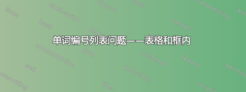 单词编号列表问题——表格和框内