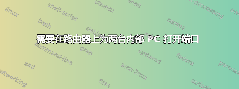 需要在路由器上为两台内部 PC 打开端口