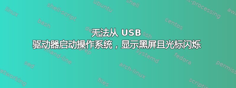 无法从 USB 驱动器启动操作系统，显示黑屏且光标闪烁