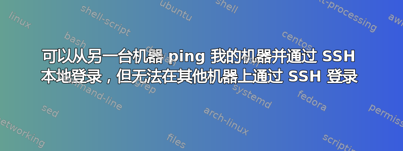 可以从另一台机器 ping 我的机器并通过 SSH 本地登录，但无法在其他机器上通过 SSH 登录