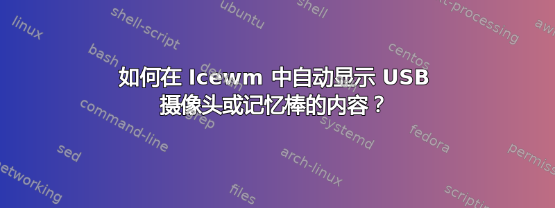 如何在 Icewm 中自动显示 USB 摄像头或记忆棒的内容？