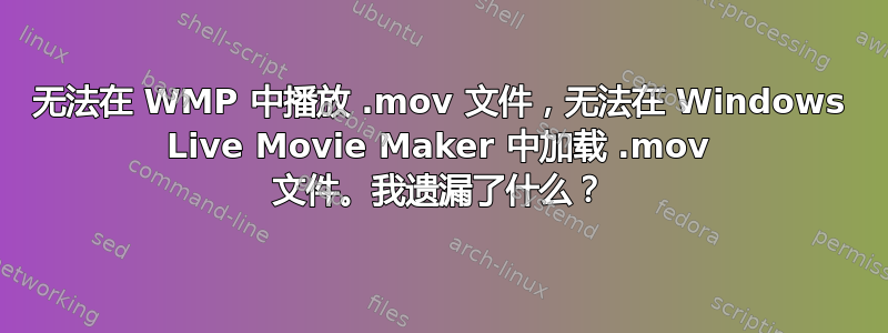 无法在 WMP 中播放 .mov 文件，无法在 Windows Live Movie Maker 中加载 .mov 文件。我遗漏了什么？