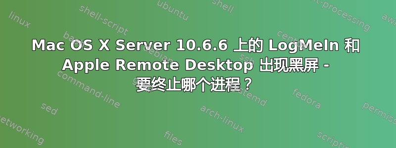 Mac OS X Server 10.6.6 上的 LogMeIn 和 Apple Remote Desktop 出现黑屏 - 要终止哪个进程？