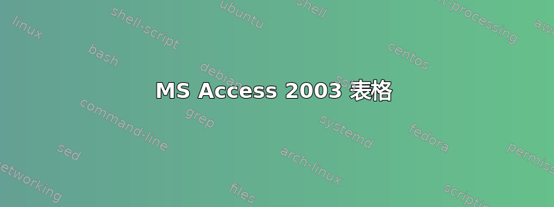 MS Access 2003 表格