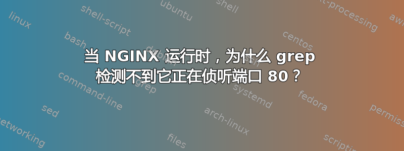 当 NGINX 运行时，为什么 grep 检测不到它正在侦听端口 80？