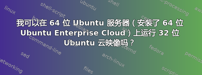 我可以在 64 位 Ubuntu 服务器（安装了 64 位 Ubuntu Enterprise Cloud）上运行 32 位 Ubuntu 云映像吗？