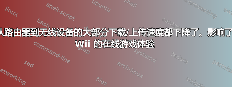 从路由器到无线设备的大部分下载/上传速度都下降了。影响了 Wii 的在线游戏体验