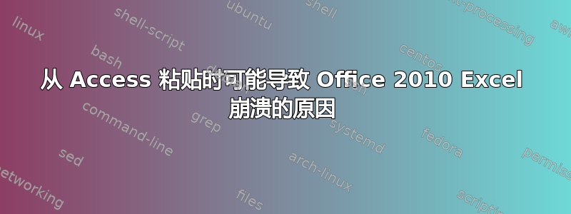 从 Access 粘贴时可能导致 Office 2010 Excel 崩溃的原因