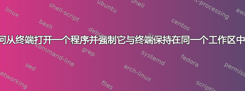 如何从终端打开一个程序并强制它与终端保持在同一个工作区中？