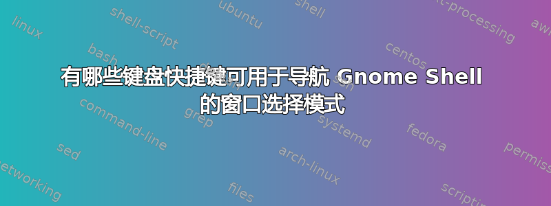 有哪些键盘快捷键可用于导航 Gnome Shell 的窗口选择模式