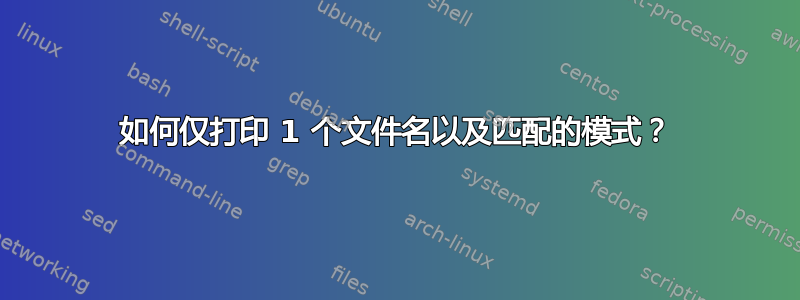 如何仅打印 1 个文件名以及匹配的模式？