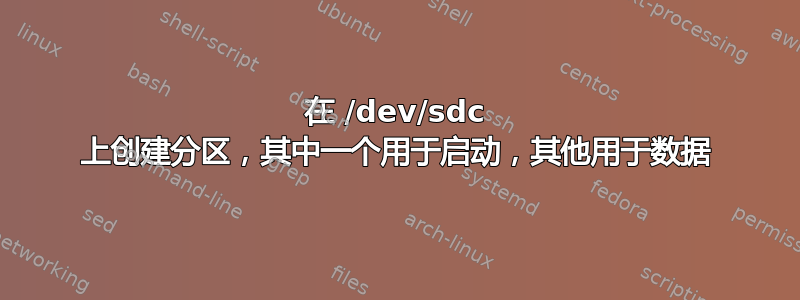 在 /dev/sdc 上创建分区，其中一个用于启动，其他用于数据