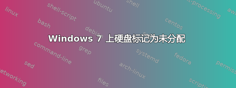 Windows 7 上硬盘标记为未分配