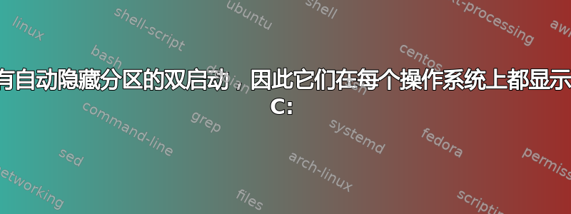 具有自动隐藏分区的双启动，因此它们在每个操作系统上都显示为 C: