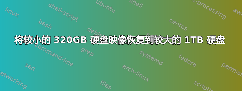 将较小的 320GB 硬盘映像恢复到较大的 1TB 硬盘