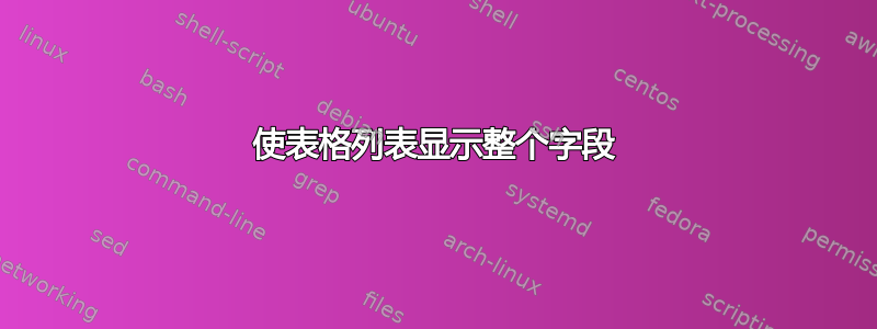 使表格列表显示整个字段