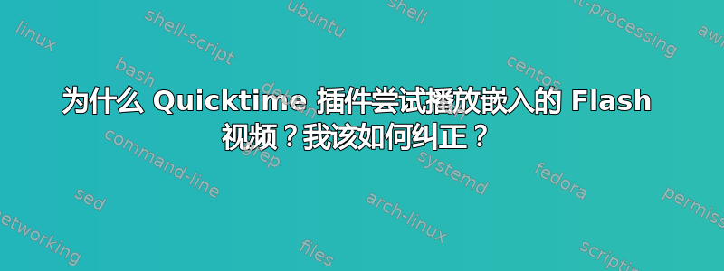 为什么 Quicktime 插件尝试播放嵌入的 Flash 视频？我该如何纠正？