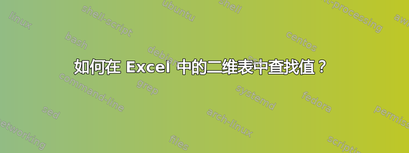 如何在 Excel 中的二维表中查找值？