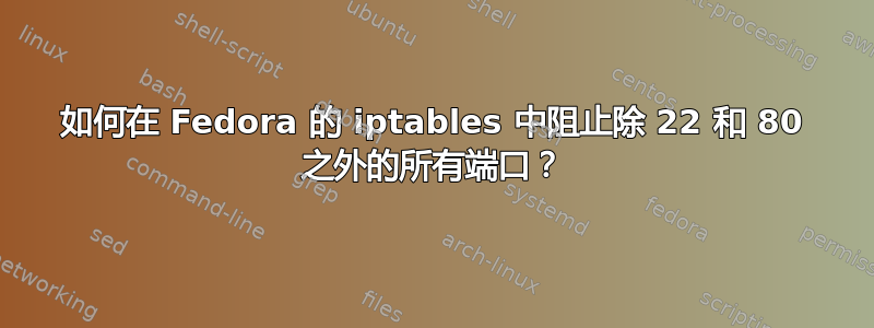 如何在 Fedora 的 iptables 中阻止除 22 和 80 之外的所有端口？