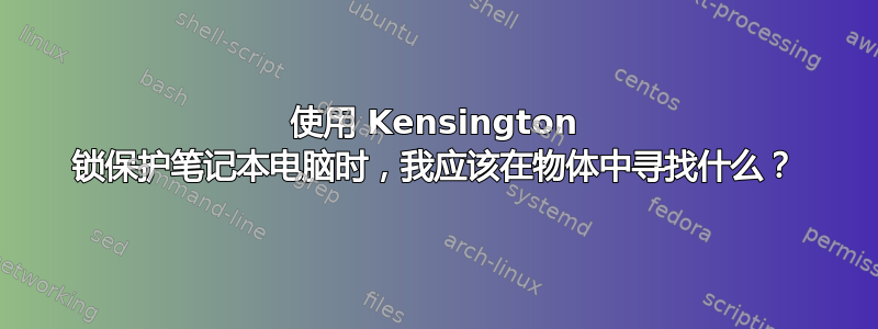 使用 Kensington 锁保护笔记本电脑时，我应该在物体中寻找什么？