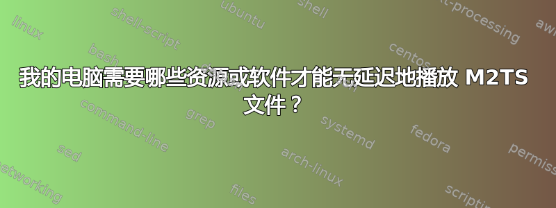 我的电脑需要哪些资源或软件才能无延迟地播放 M2TS 文件？