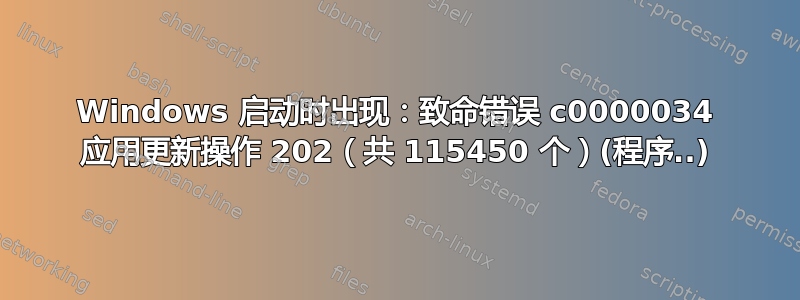 Windows 启动时出现：致命错误 c0000034 应用更新操作 202（共 115450 个）(程序..)