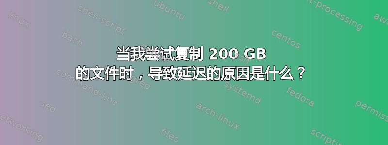 当我尝试复制 200 GB 的文件时，导致延迟的原因是什么？