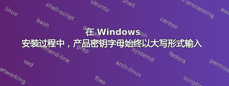 在 Windows 安装过程中，产品密钥字母始终以大写形式输入 