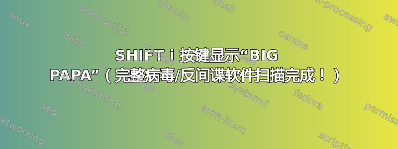 SHIFT i 按键显示“BIG PAPA”（完整病毒/反间谍软件扫描完成！）