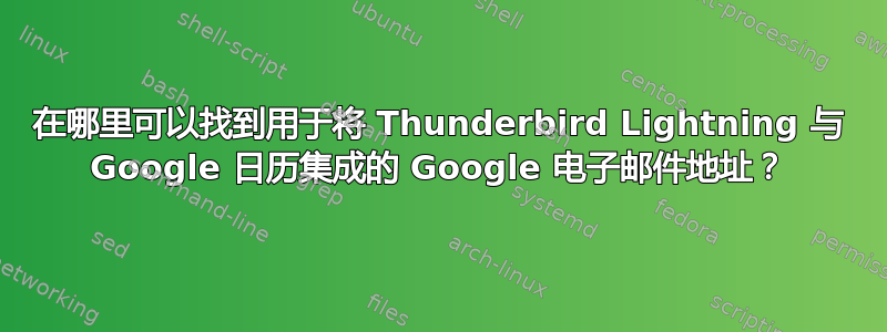 在哪里可以找到用于将 Thunderbird Lightning 与 Google 日历集成的 Google 电子邮件地址？