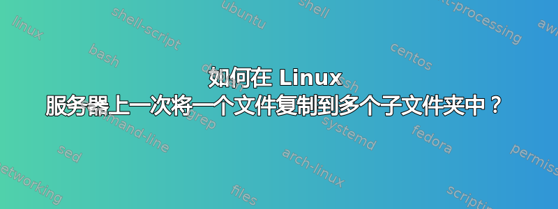 如何在 Linux 服务器上一次将一个文件复制到多个子文件夹中？