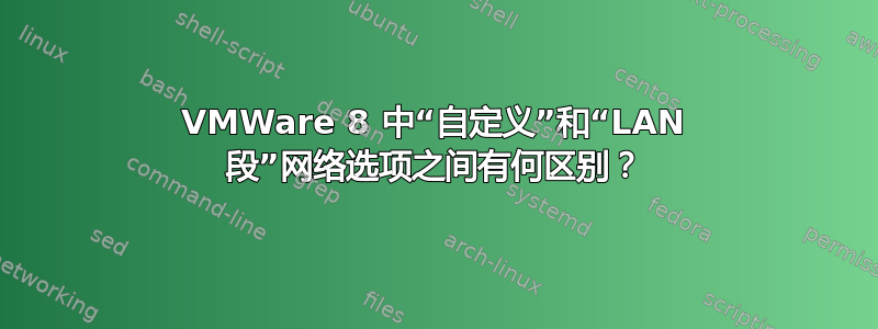 VMWare 8 中“自定义”和“LAN 段”网络选项之间有何区别？