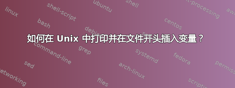 如何在 Unix 中打印并在文件开头插入变量？