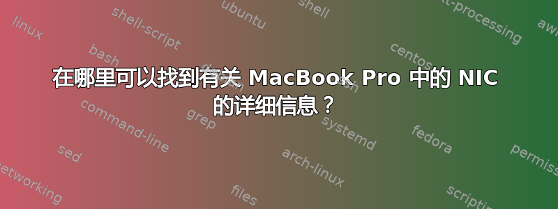 在哪里可以找到有关 MacBook Pro 中的 NIC 的详细信息？