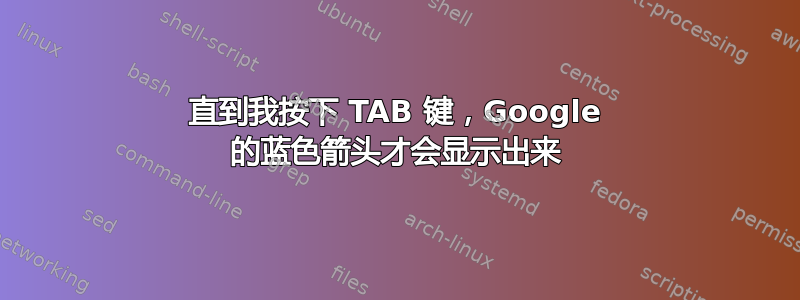 直到我按下 TAB 键，Google 的蓝色箭头才会显示出来