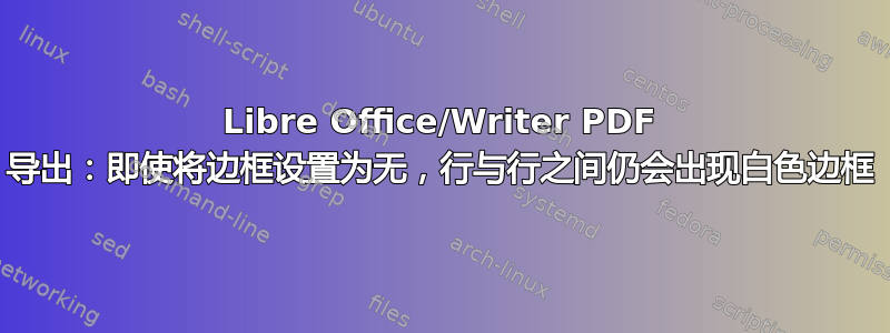 Libre Office/Writer PDF 导出：即使将边框设置为无，行与行之间仍会出现白色边框