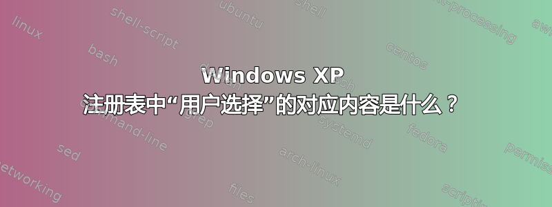 Windows XP 注册表中“用户选择”的对应内容是什么？