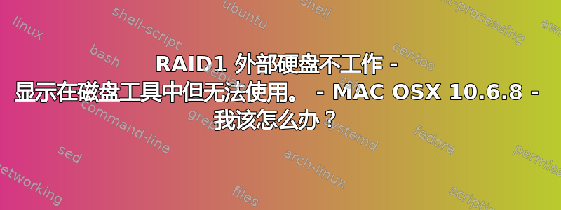 RAID1 外部硬盘不工作 - 显示在磁盘工具中但无法使用。 - MAC OSX 10.6.8 - 我该怎么办？