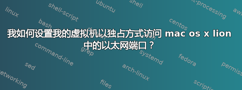 我如何设置我的虚拟机以独占方式访问 mac os x lion 中的以太网端口？