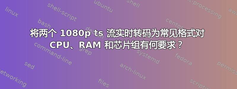 将两个 1080p ts 流实时转码为常见格式对 CPU、RAM 和芯片组有何要求？