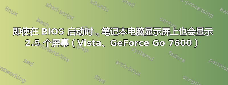 即使在 BIOS 启动时，笔记本电脑显示屏上也会显示 2.5 个屏幕（Vista、GeForce Go 7600）